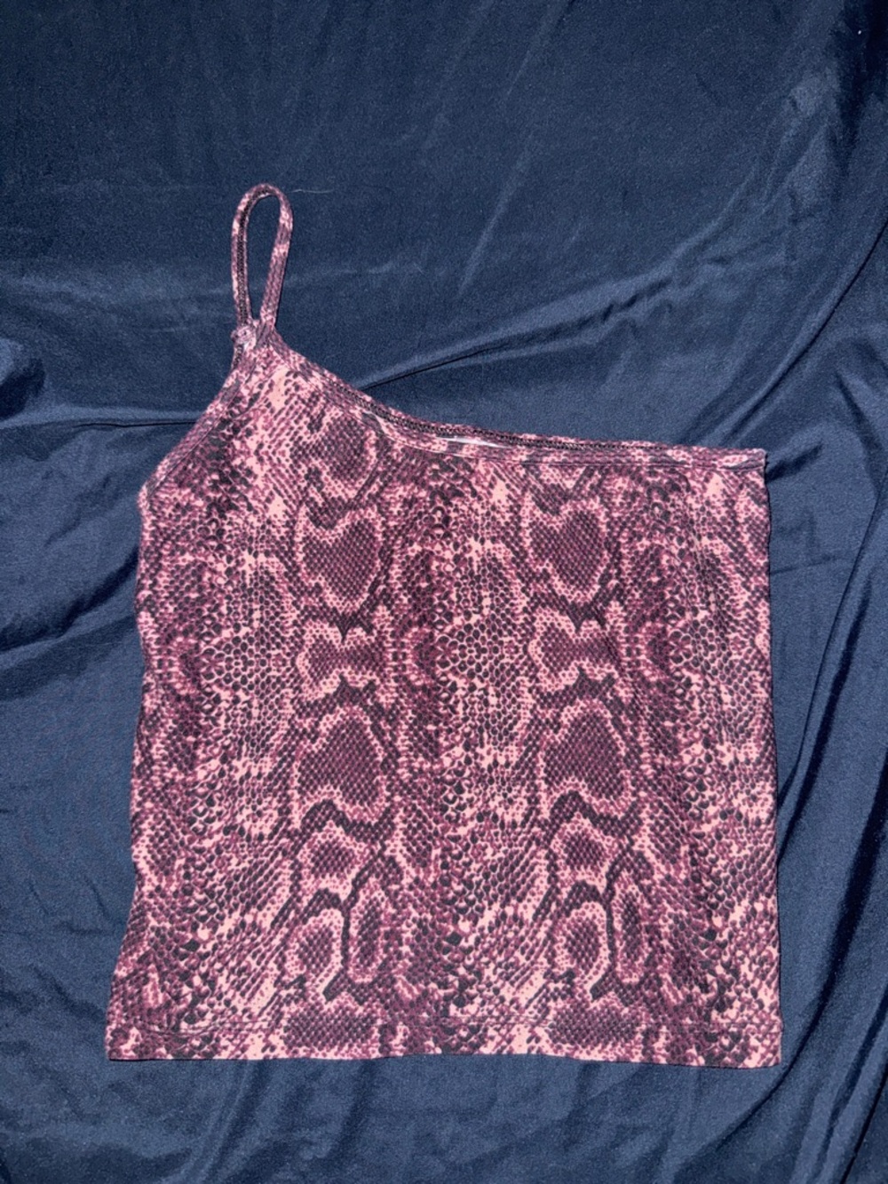 Asymmetric Pink Snake-Print Cropped Tank Top